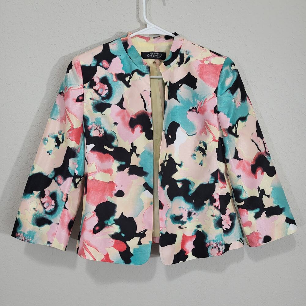 Kasper Floral Blazer Women 8P Vintage Y2K Business Casual Spring Office Pink